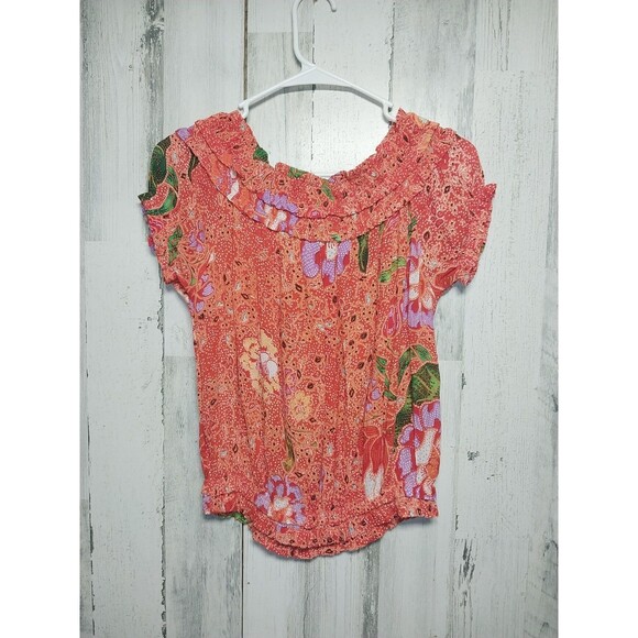 Free People Fp One Suki Off The Shoulder Blouse Top Ruffle Floral Printed Small - Picture 4 of 6